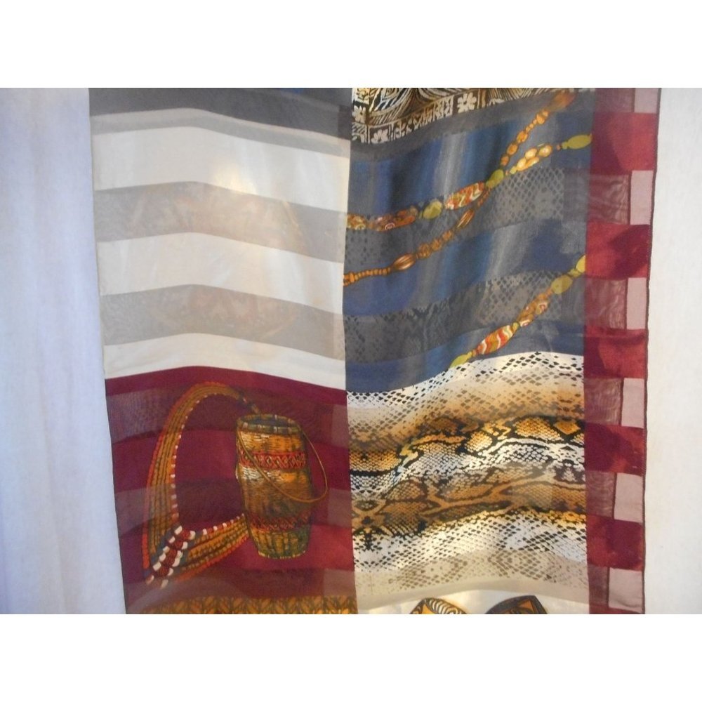 Vintage Sheer Striped African Ethnic Snake Tribal square scarf Estate find - Picture 7 of 8